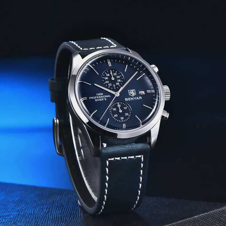 2026 New BENYAR Leather Men Quartz Wristes Luxury Br00M Waterproof Men Military Sports Chronogrh for Men M251222