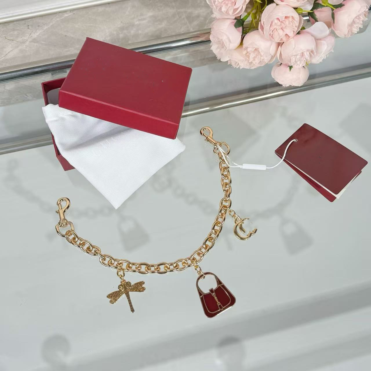 Chain Bag Charm Designer Keychain With Jackie Handbag And Dragonfly Shape Charms Luxury Womans Purse Charm Accessories Metal Pendant Key Chain