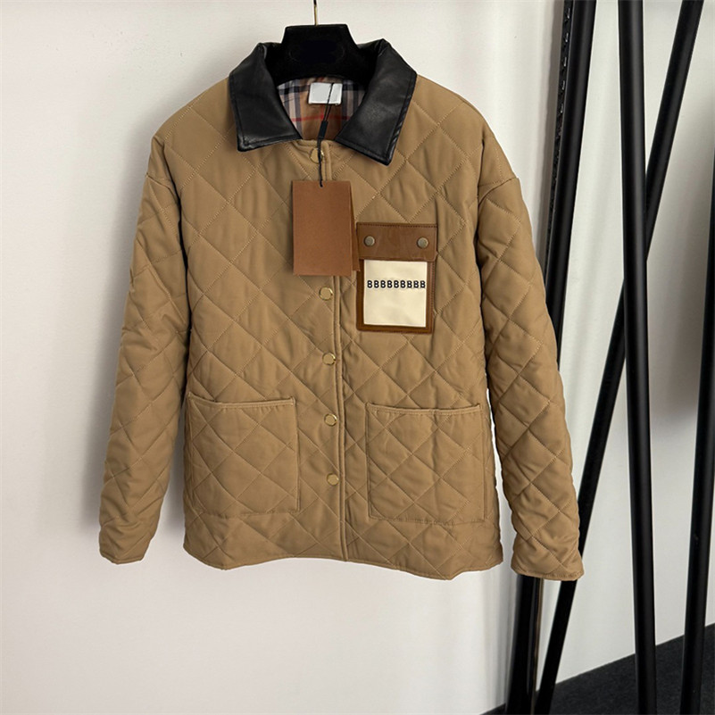 Luxury Women Lapel Cotton Coat Windproof Plaid Jacket Autumn Winter Outdoor Thick Coat