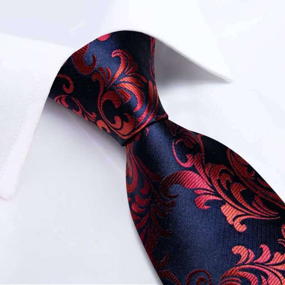 Luxury Red Floral Blue Silk Ties For Men 8cm Wide Necktie Set Pocket Square Cufflinks Brooch Pin Wedding Accessories Men's Gift 25H1222