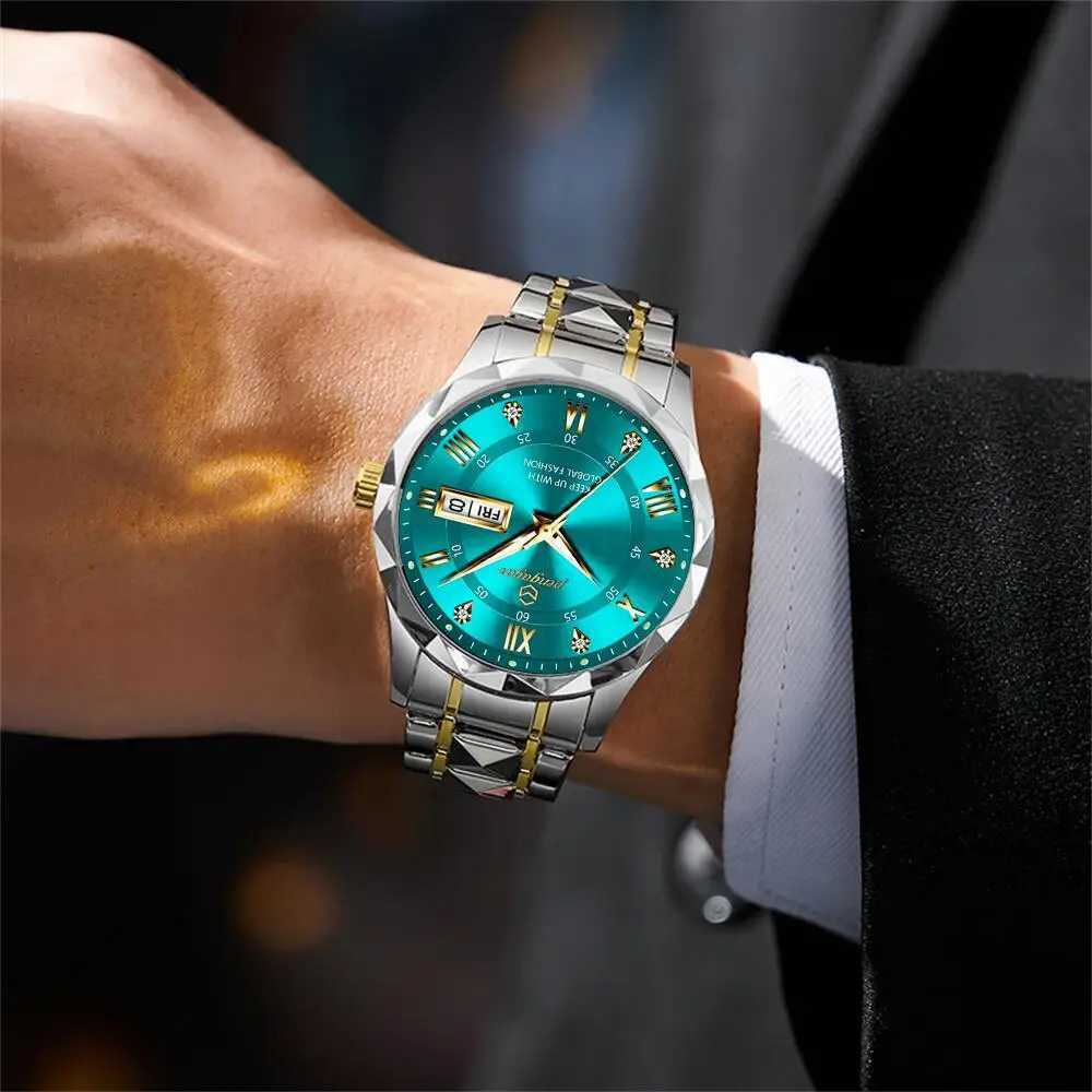 Factory Wholes New Fashion Men Clock Waterproof Luminous Week Date Sports Man Wrist Stainl Steel Quartz es Reloj M251222