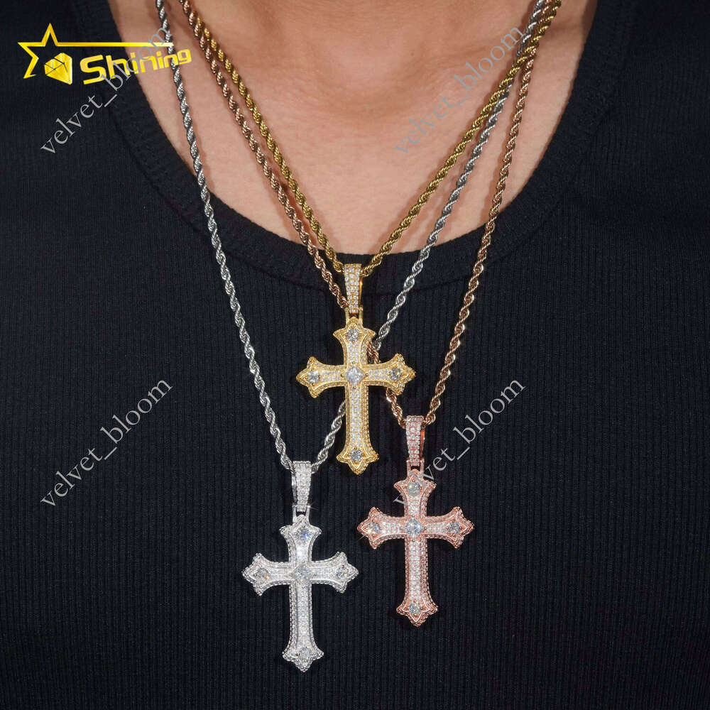 No Tarrifs US Warehouse Stock GRA Certificate 925 Sterling Silver Hip Hop Iced VVS Moissanite Moissanite Cross Pendant Moissanite Chain