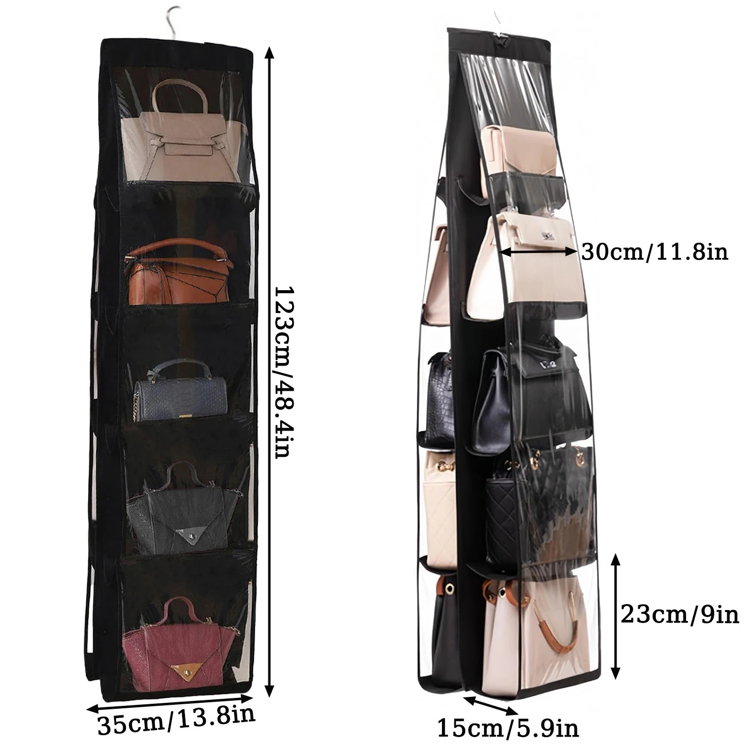 10 Pockets Hanging Purse Handbag Organizer Clear Shelf Bag Collection Storage Holder Wardrobe Closet Space Saving 251215