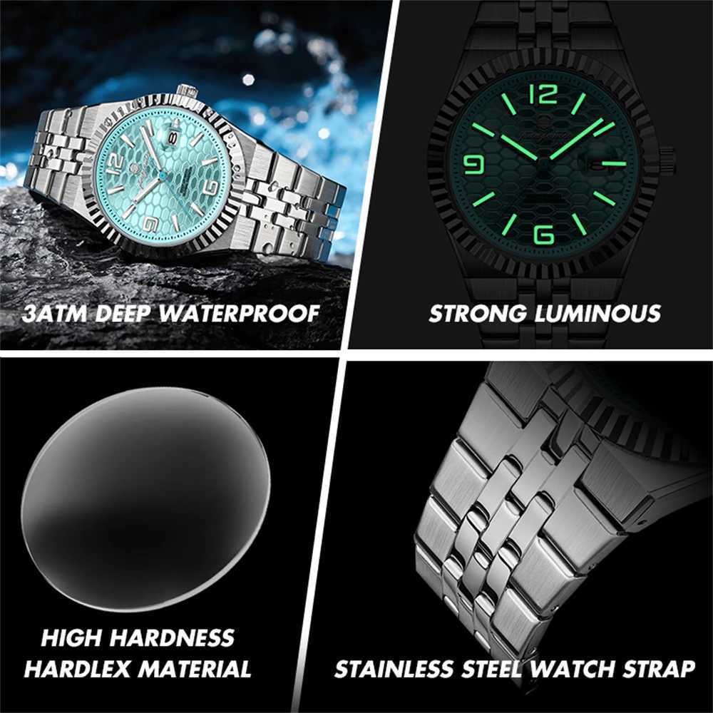 PAAZU Top Luxury Man Waterproof Stainl Steel Men Wrist Luminous Date Week Fashion Busin Quartz Mens es M251222