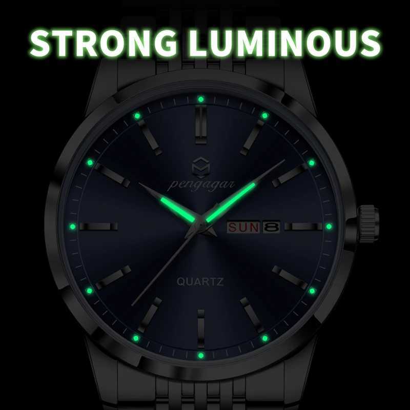 PENGAGAR Fashion Busin Man Waterproof Luminous Date Stainl Steel Men Quartz Luxury Round Mens es Reloj M251222