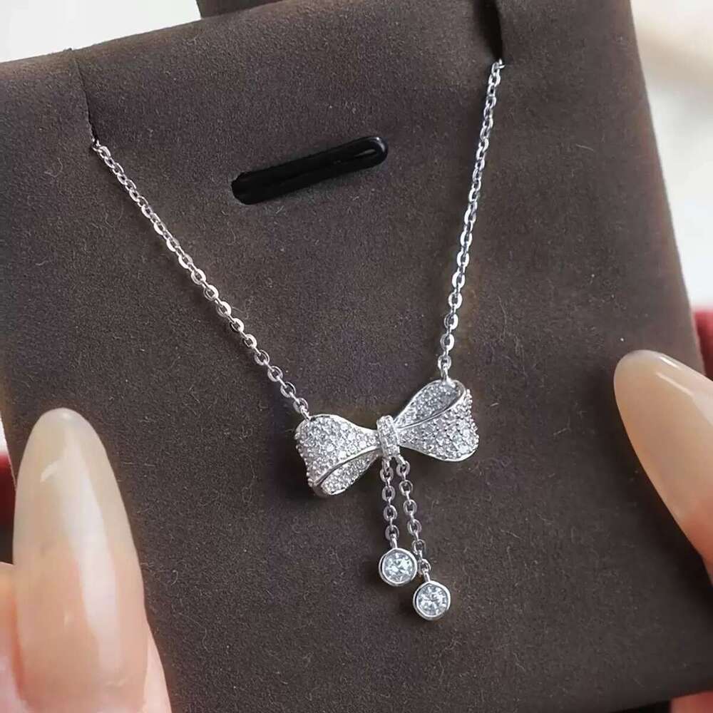 Pendant necklace Designer Bow Full zircon Necklace Women Light Luxury Exquisite Elegant Tassel Pendant Clavicle Chain Gift for Girlfriend