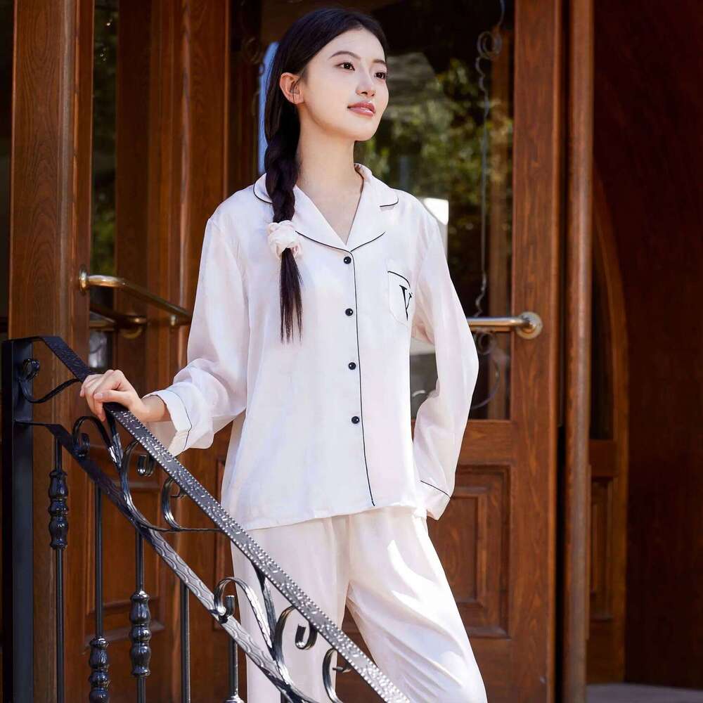 Jacquard Butterfly Women's Sleepwear 2Pcs Pajamas Set Spring New Silk Satin Trouser Suits Home Clothes Loose Casual Loungewear