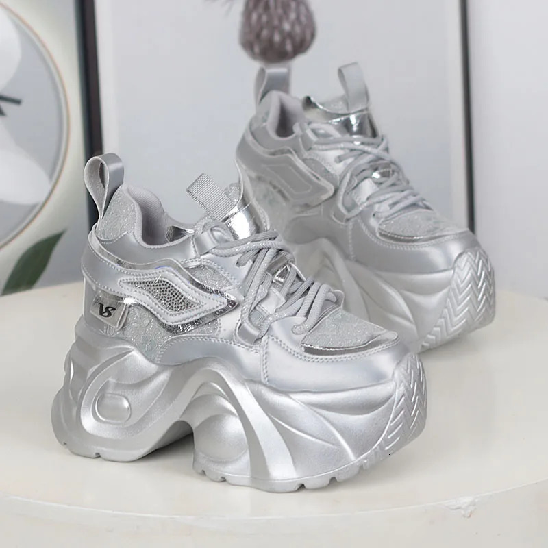 Women Casual Platform Sneakers 12CM High Heels Winter Sports Leather Shoes Bling Trainers Chunky Boots Zapatillas Mujer 251218