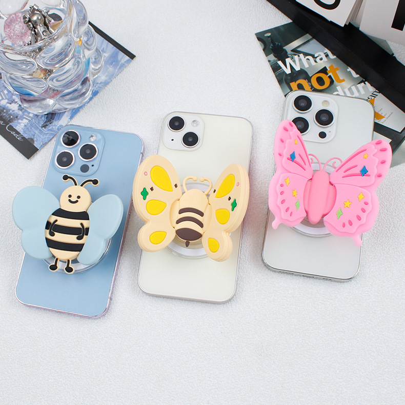 Butterfly Silicone Magnetic Transparent Airbag Stand Bee Adjustable Wings Holder Phone Accessories Portable