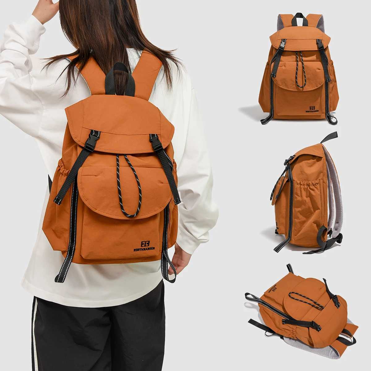 Designed Backpack Large Capacity Drawstring Washed Cloth Multi-Functional Outing Lightweight Work Clothing High School StudM251222