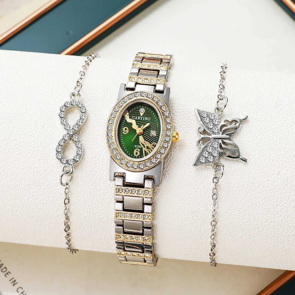 Wens Quartz Set with Oval Green Dial - Infinity Symbol Diamond-studded M251222