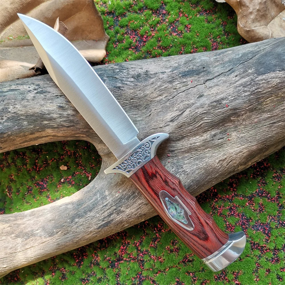 Outdoor Camping Knife Fixed Blade Straight Knife with Wood Handle 7Cr13 Steel Blade Tactical and Survival Tool with Scabbard 251218