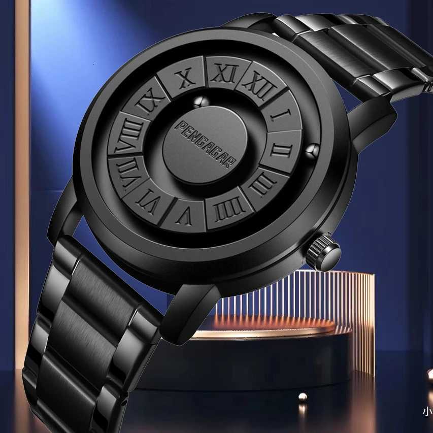 PENGAGAR Mens Stainl Steel Quartz with Creative Scrolling Pointer Magnetic Force Wrist Clock Relogio Mascino with M251222