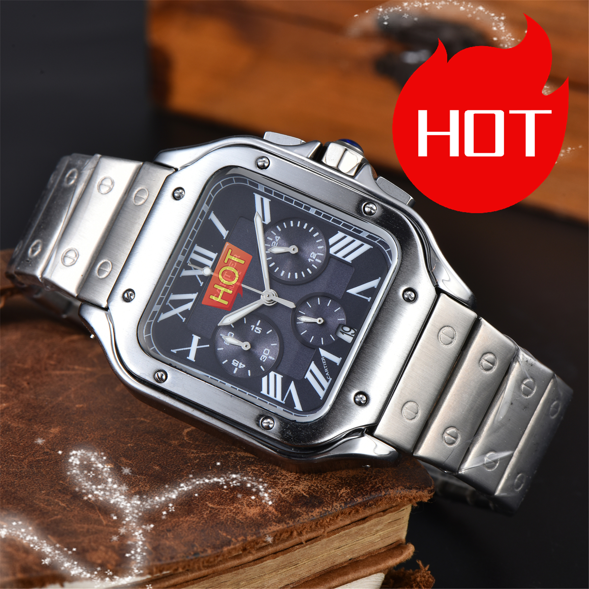 top Luxury fashion men SANTOSity watch women watches stainless steel square working wristwatch top brand relogio feminino design lady clock #657