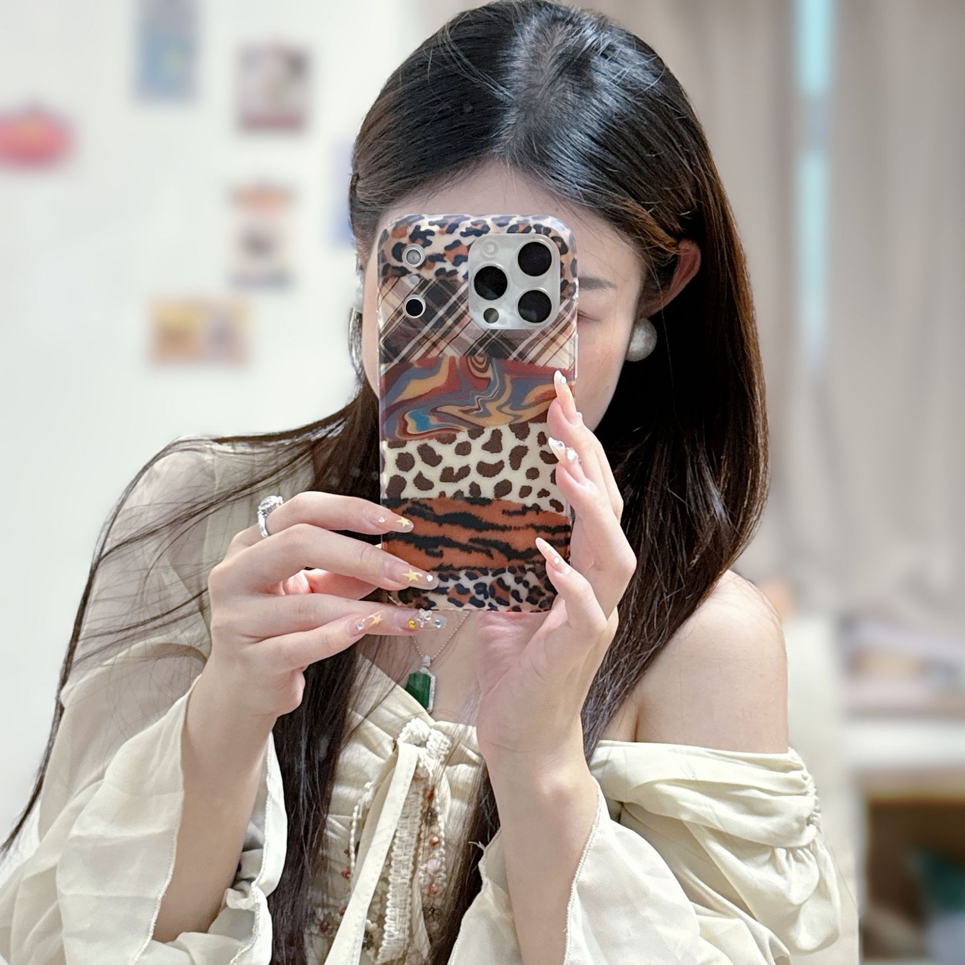 Spliced Leopard Print Case for iPhone 16/17, 15 Pro Max, Winter 17 Pro, Couple 14, New 16