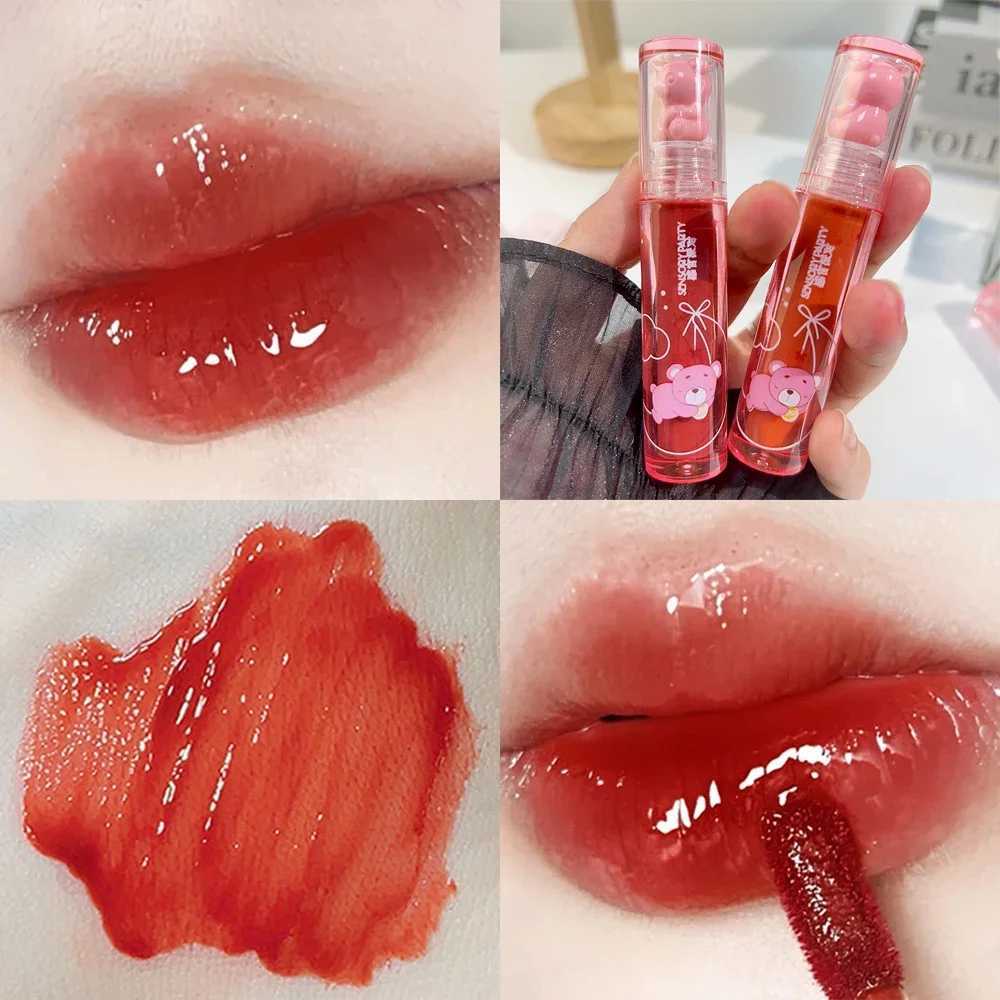 Crystal-frozen Glossy Lip Glaze Cute Bear Pink Jelly Lipgloss Glossy Mirror White Nude Liquid Lipstick Lips Makeup Korean MakeupT251222