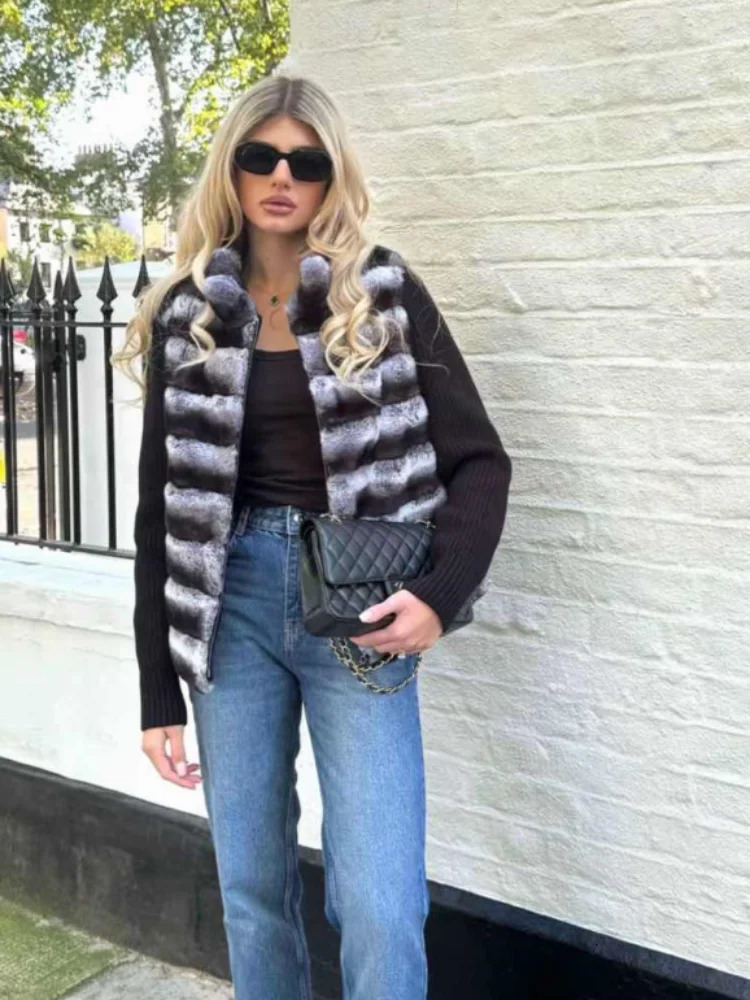 Street Faux Fur Patchwork Jacket Women Sense Long Sleeves Casual Female Coat 2025 Autumn Winter Lady Streetwear 251210