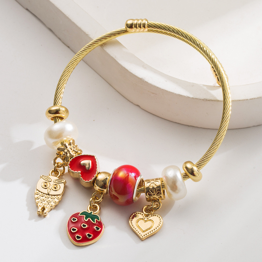 Stainless Steel Material Bead Adjustable Bracelet Strawberry Cherry Pendant Fairy Personality Versatile Best Friend Bracelet Exquisite Gift
