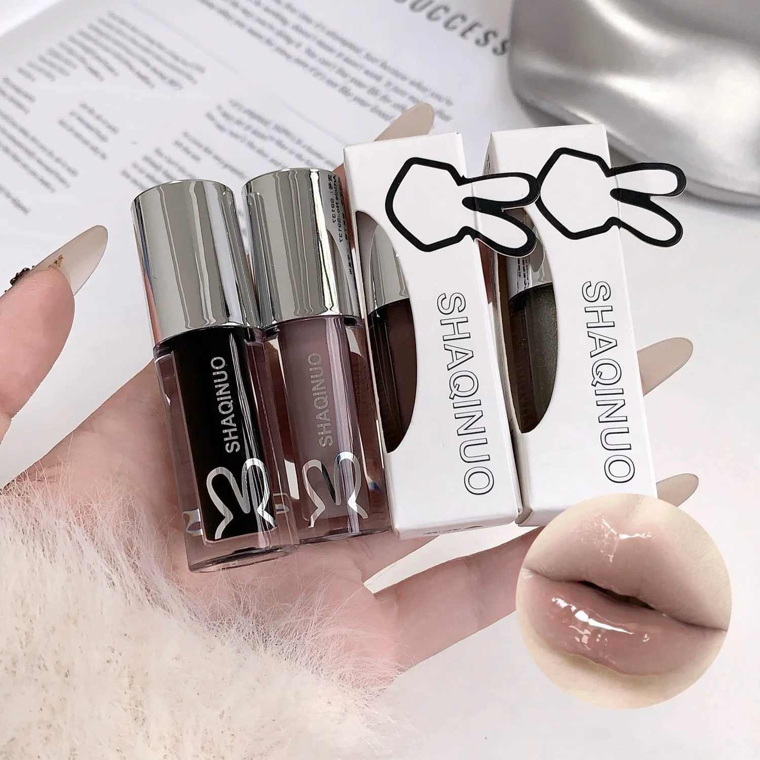 NEW Water Glazed Mirror Lip Gloss Makeup Crystal Nude Jelly Moisturizing Lip Glaze Long Lasting Black Liquid Lipstick CosmeticsT251222