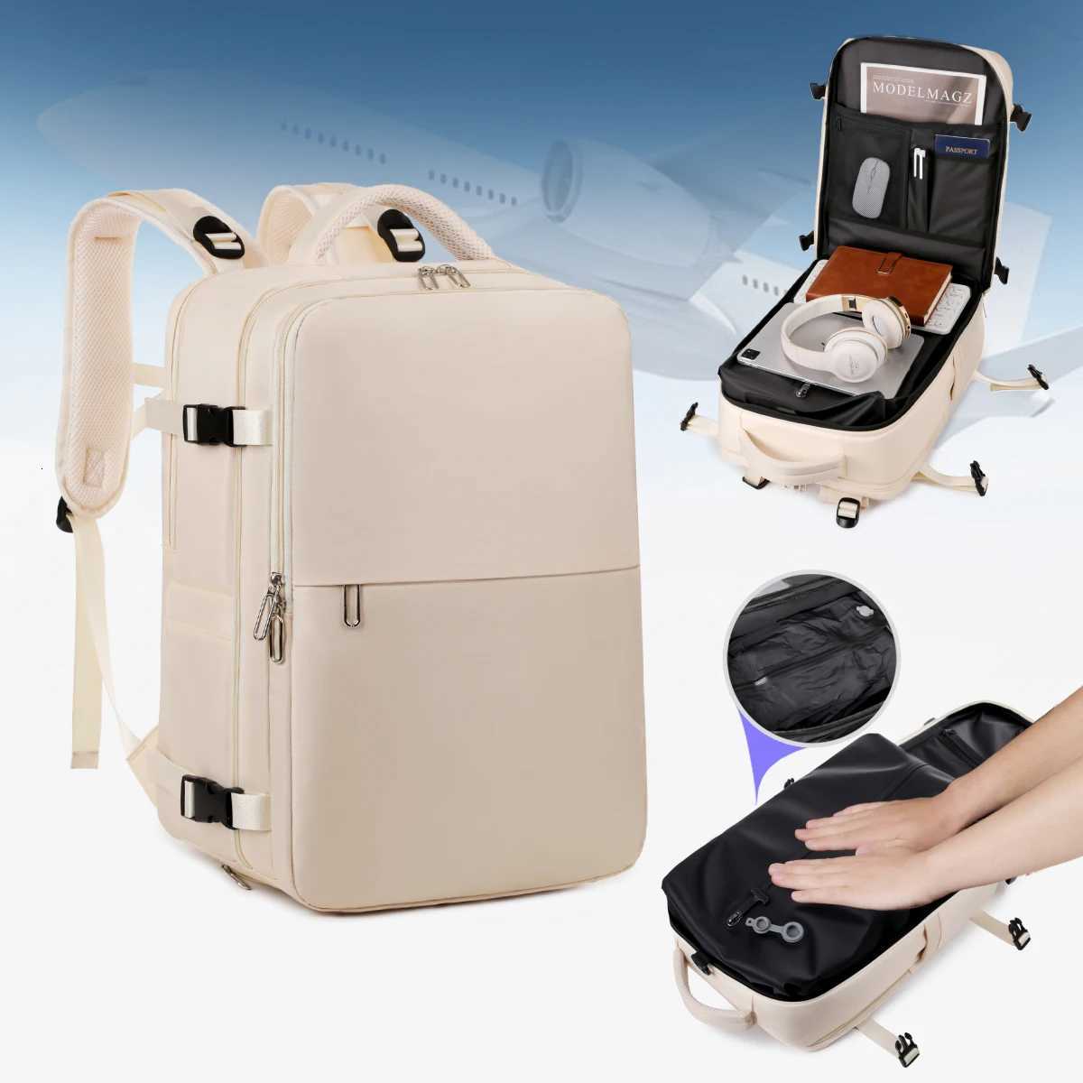 ackpack Female College Student Outdoor Commuting Large Capacity Computer Backpack Junior High School Bag Travel with Air Bag and Vacuum CompressionM25