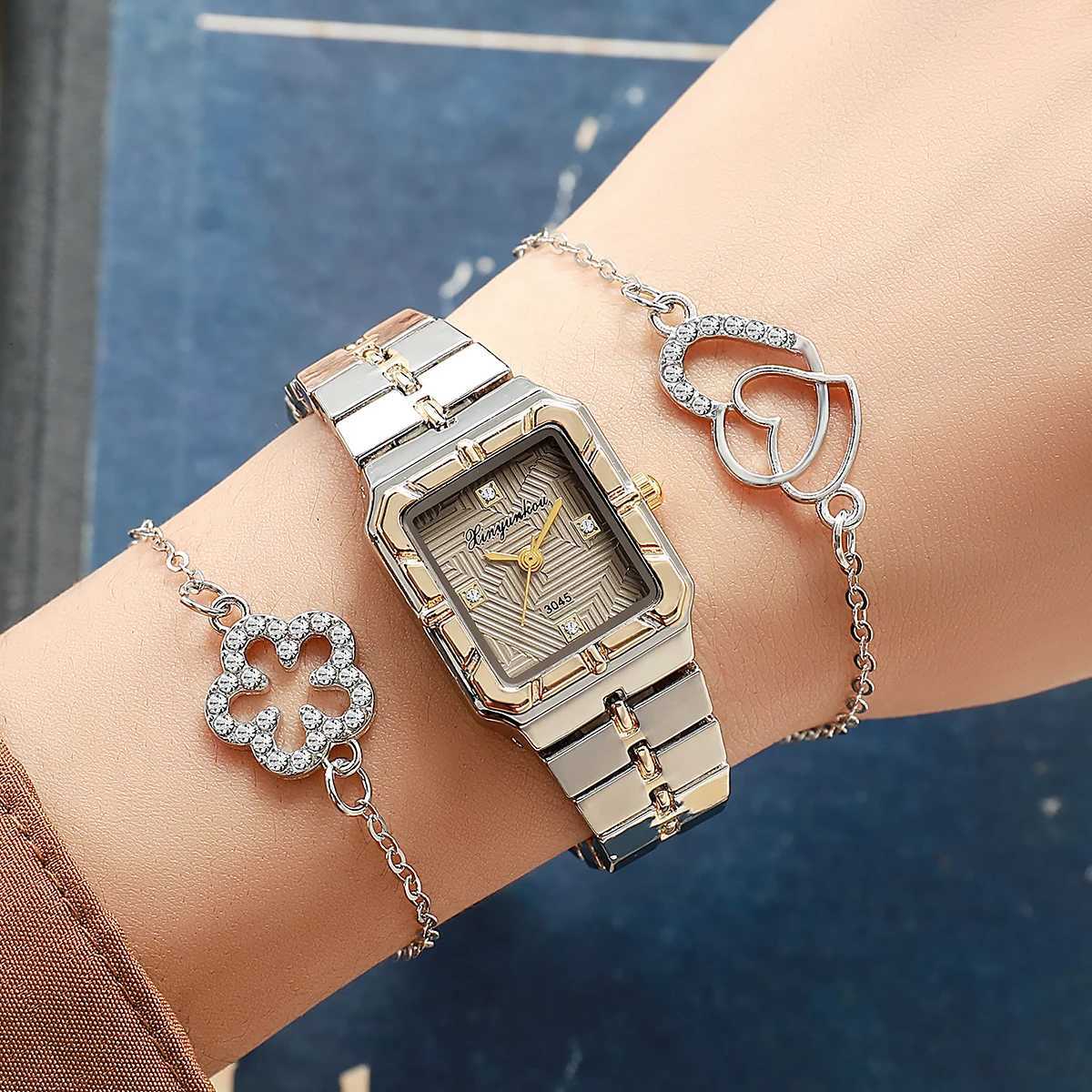 Light Luxury Square Ladies Quartz Three-Piece Set with - Fl-Diamond - Holiday Gift M251222