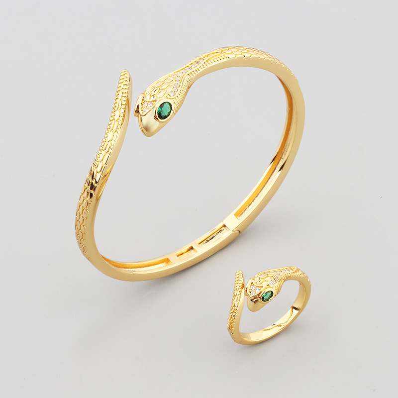 Attract Luck Jewelry Korean Version Simple Green-Eyed Snake-Shaped Scale Animal Effective Fresh Style Women's Bracelet Open Bangle Ring Wholesale