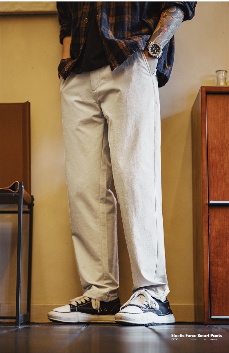 WOZK Casual Straight Clean Fit Suit Pants Men's Spring Wrinkle-Resistant Tapered Office Pants Solid Color Versatile Trousers