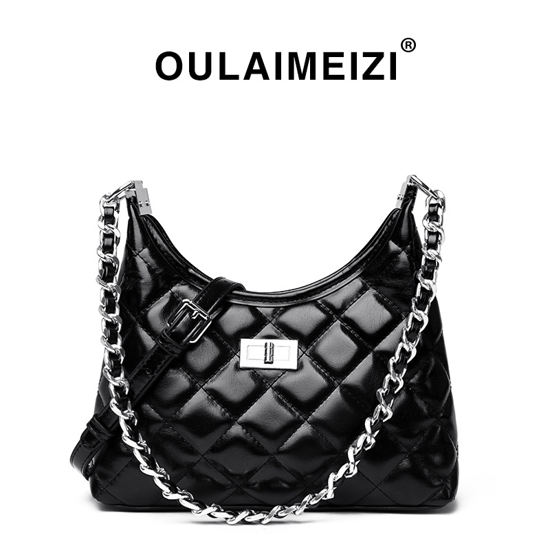 OULAIMEIZI designer bag 2025 new classic versatile casual tote bag with diamond grid chain, fashionable and trendy cross body bag for women