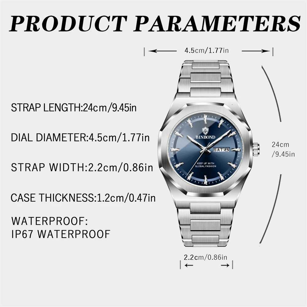 BINBOND Luxury Busin Men Waterproof Luminous Date Stainl Steel Mens es Military High Quality Quartz Man M251222
