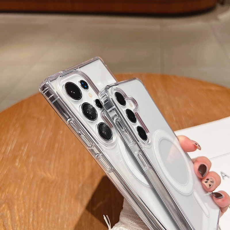 S26 Edge Magnetic Wireless Charging Shockproof Case For Samsung S25 FE S24 Ultra S23 Plus S22 A07 A17 A26 A36 A56 A55 A15 A16 Transparent Hard PC Acry