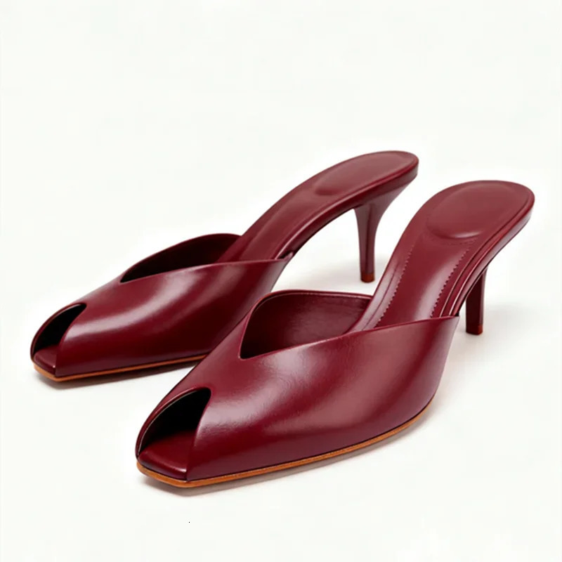 Sexy Peep Toe High Heel Slippers Women High Quality Patent Leather Thin Heel Slide Sandals Fashion Party Dress Shoe251218
