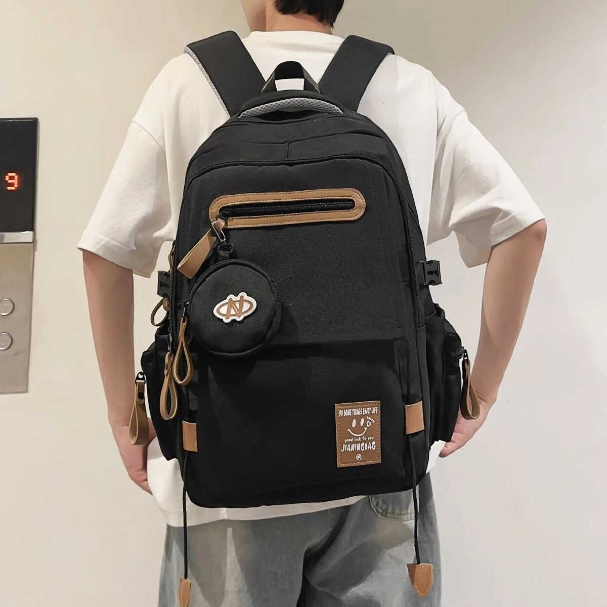Original Design Simple Solid Color Computer Backpack College High School Schoolbag Female ForEST Style Canvas Backpack Male TravelM251222
