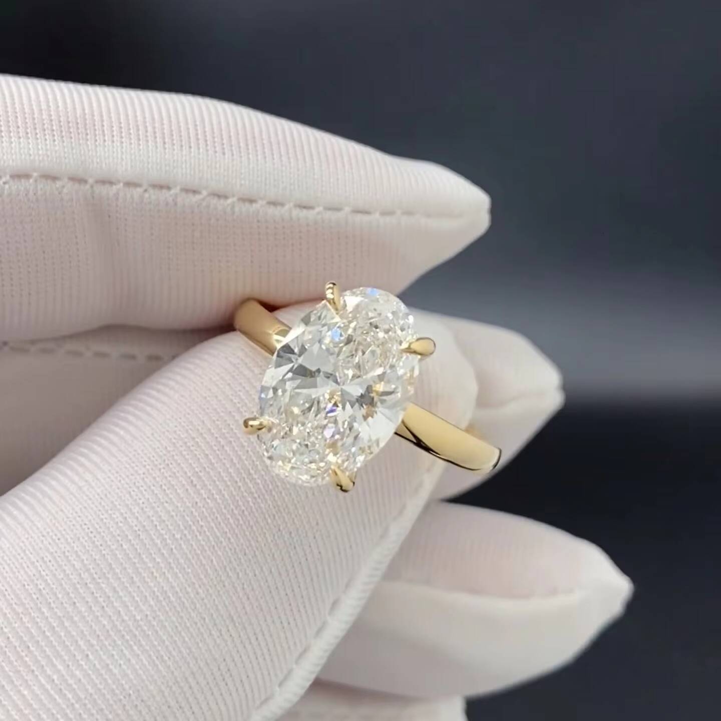 Anster Certificated CVD HPHT Oval 2ct 5ct Lab Grown Diamond Ring Custom 10k 14k 18k Solid Gold Ring Fine Jewelry