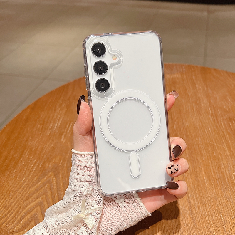 S26 Edge Magnetic Wireless Charging Shockproof Case For Samsung S25 FE S24 Ultra S23 Plus S22 A07 A17 A26 A36 A56 A55 A15 A16 Transparent Hard PC Acry