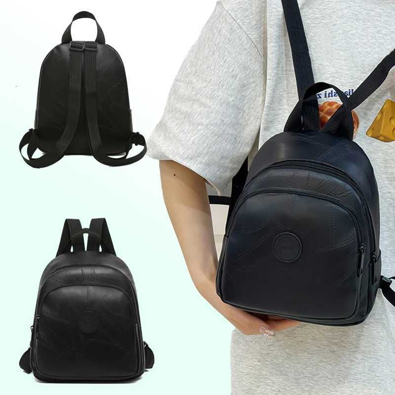 Neutral style backpack for men and women suitable for travel and school use PU material pure black small bagM251222