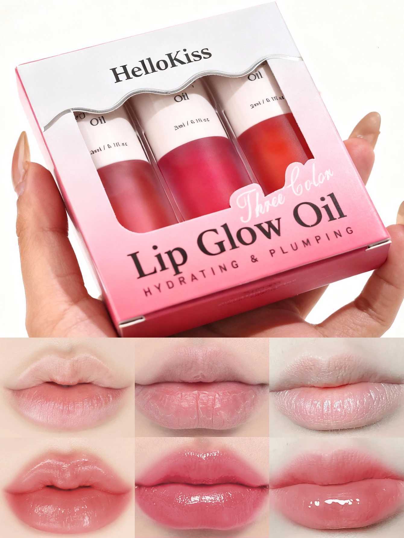 3pcs Jelly Lip Oil Set Hydrating Shimmering Gloss Waterproof Long-Lasting Easy Application Unisex Multi-Shade ComboT251222