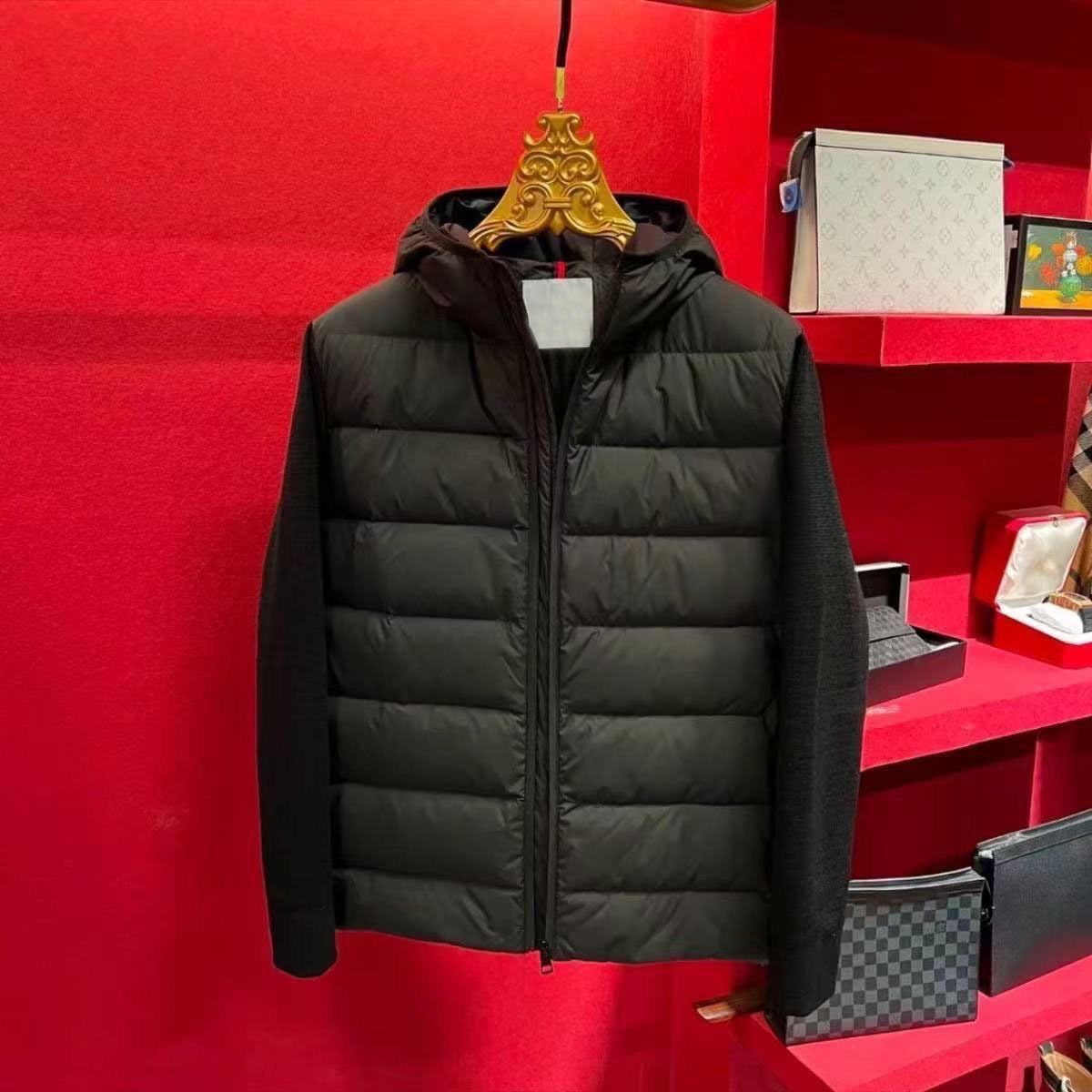 Autumn Winter New Patchwork Casual Knitted Cotton Lightweight Hooded Medium Thick Men's Coat Luxury European Style Jacket down jacket