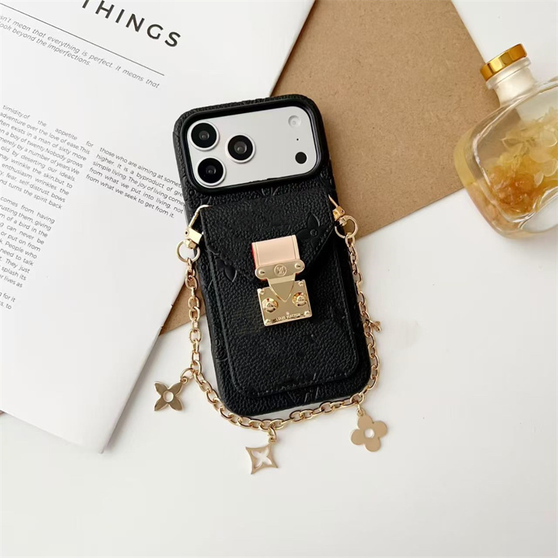 Designer Crossbody Phone Case For Apple iPhone 17 Pro Max 17 16 Pro Max 15 14 13 15promax 16pro Mobile Cover Luxury iPhone Case Leather Wallet Card Holder with Lanyard