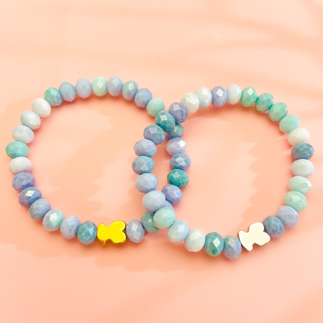 Fashion Women Silver Gold Stainless Steel Span Bear Cartoon Animal Pink Blue Green Color Bead Bracelets Jewelry Pulsera A Gift