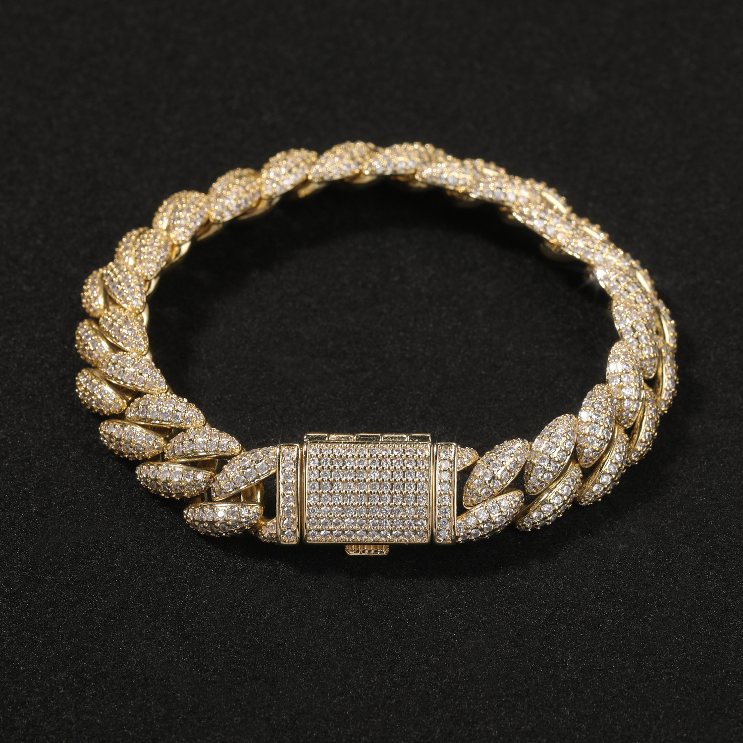 12mm Hip Hop Miami Cuban Chain Bracelets 5A Zircon 18k Real Gold plated Jewelry