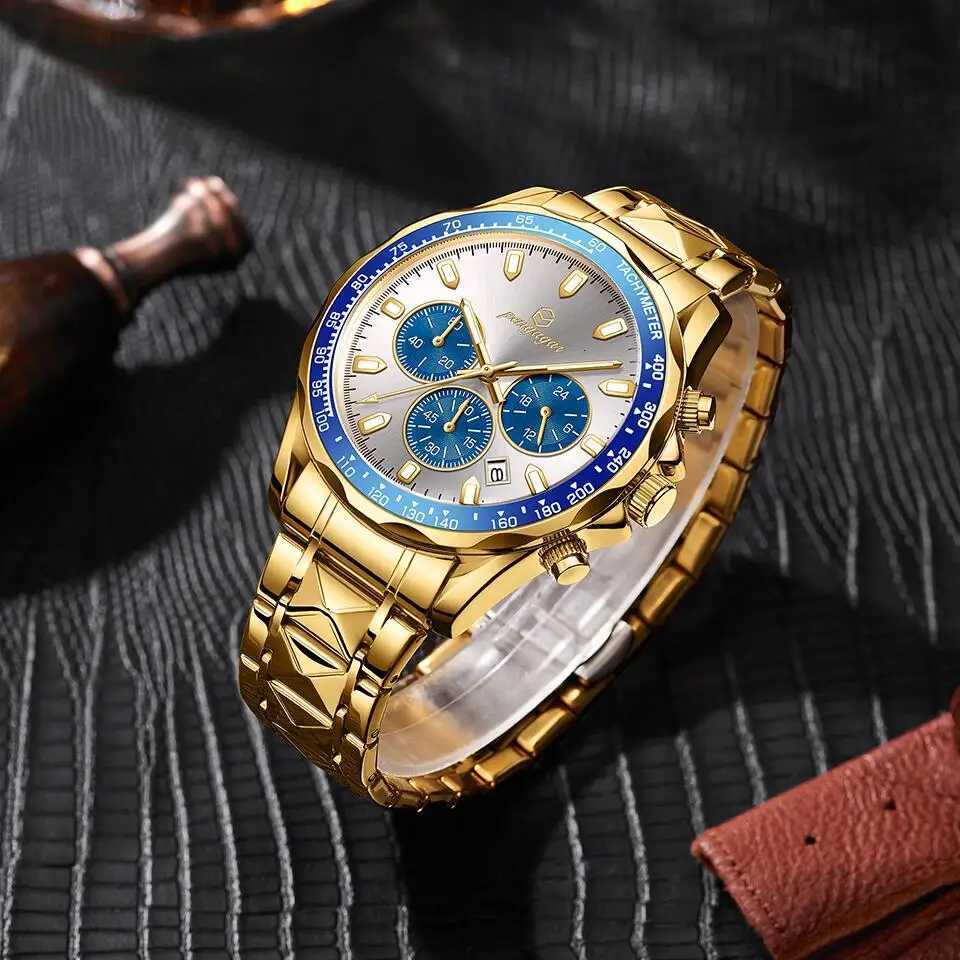 POEDAGAR Luxury Gold es Men Busin Waterproof Luminous Fashion Stainl Steel Date Week Band Ms Quartz Reloj M251222