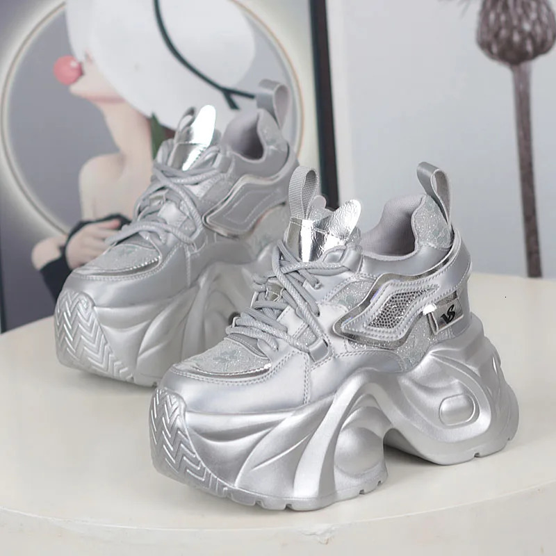 Women Casual Platform Sneakers 12CM High Heels Winter Sports Leather Shoes Bling Trainers Chunky Boots Zapatillas Mujer 251218