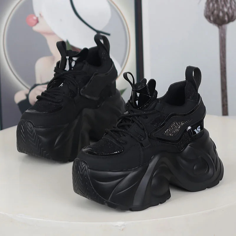 Women Casual Platform Sneakers 12CM High Heels Winter Sports Leather Shoes Bling Trainers Chunky Boots Zapatillas Mujer 251218