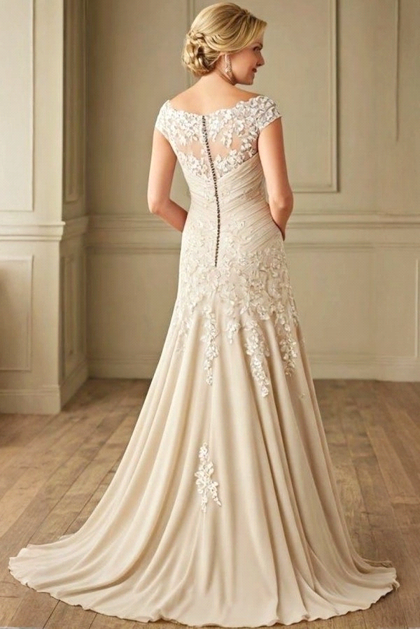 Elegant of the Bride Dresses A-Line Off Shoulder Pleats Appliques Lace Evening Gowns with Buttons Back Long Mother Formal Occasion Robes de soiree BO7