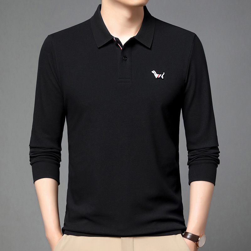 y Men Long sleeve Polo Shirt Autumn Exquisite 100 COTTON Dog Embroid Tshirt Button Webbing H Hem Split Wear 241120