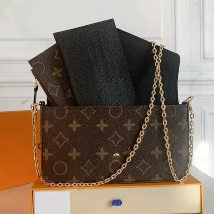 Designer bag luxury shoulder bag brown printed leather chain crossbody bag 3 Multi FELICIE POCHETTE Chain Bags Handbags Lychee patterned embossed shoulder bag