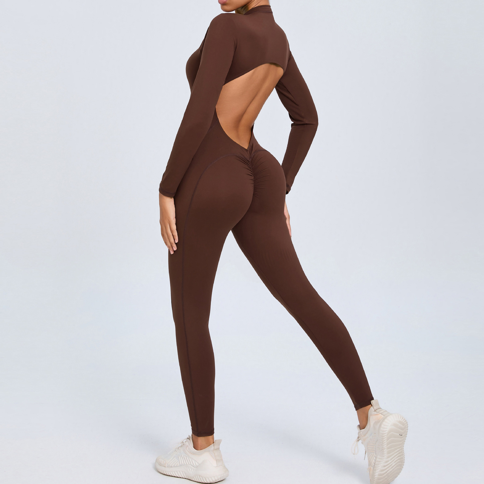 Sexy one-piece Flare yoga jumpsuit womens dance fitness long sleeved hollow backless workout gym Scrunch jumpsuit 241016