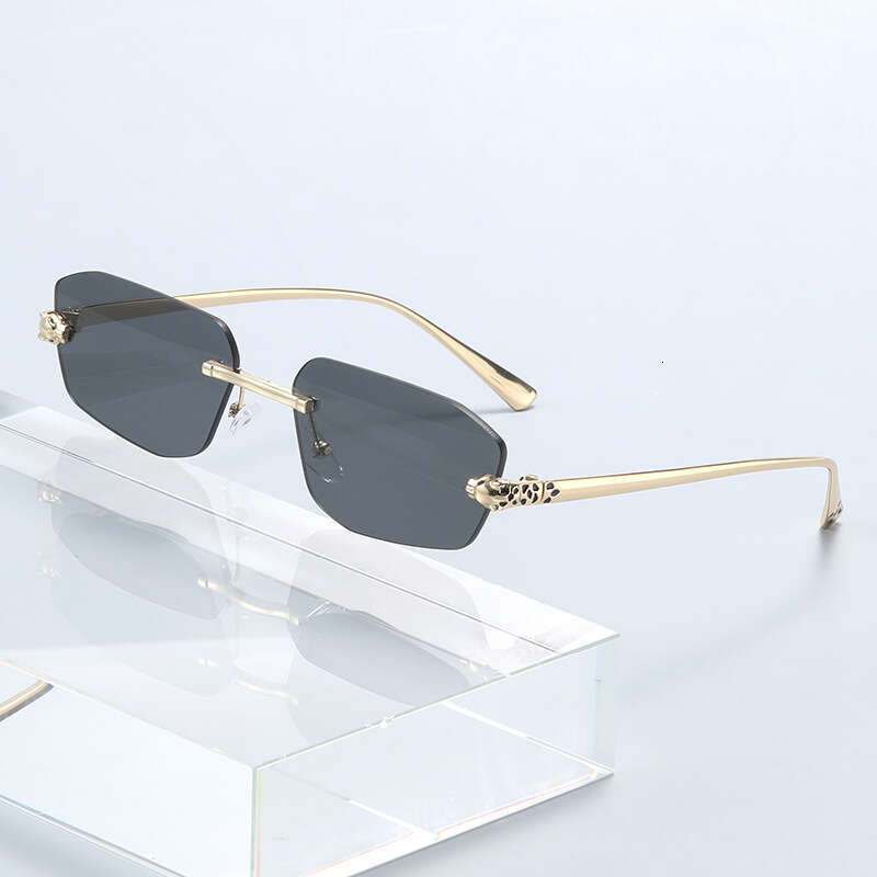 UV400 Leopard Print Sunglasses - Unisex Euro-American Frameless Polygonal Metal Wholesale