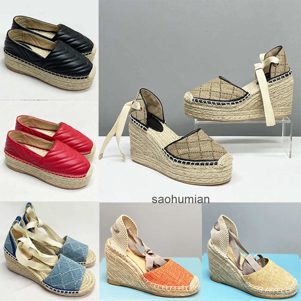 Designers Womens Wedge Platform Sandals Espadrille Shoes Real Leathers Ankle Laceup Matelasse Espadrille Ladies gucciis guccis gg guccisneaker guccishoe A2YE