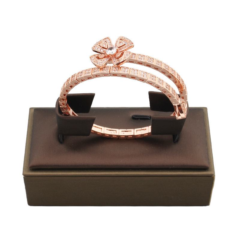 Attract Luck Jewelry Fashion Full Inlaid Zircon Leaf Flower Bracelet Fresh Open Adjustable Spring Steel Women's Light Luxury Elegant Jewelry